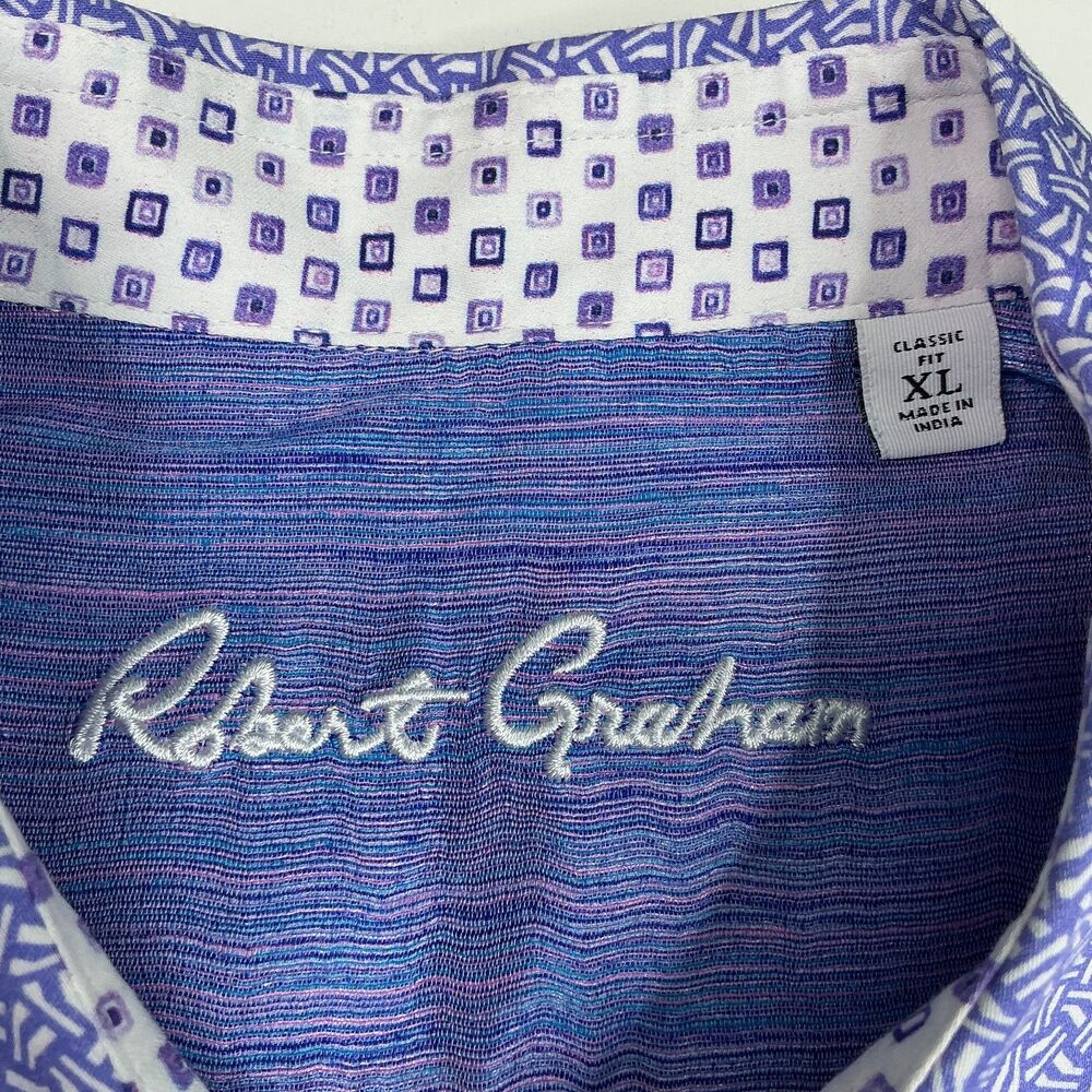 Robert Graham Dress Shirt XL Purple Geometric Print Button Up Long Sleeve Preppy - Picture 8 of 12